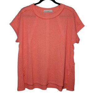 Zenana Womens Waffle Knit Top Short Sleeve Boho Coral S/M Oversized